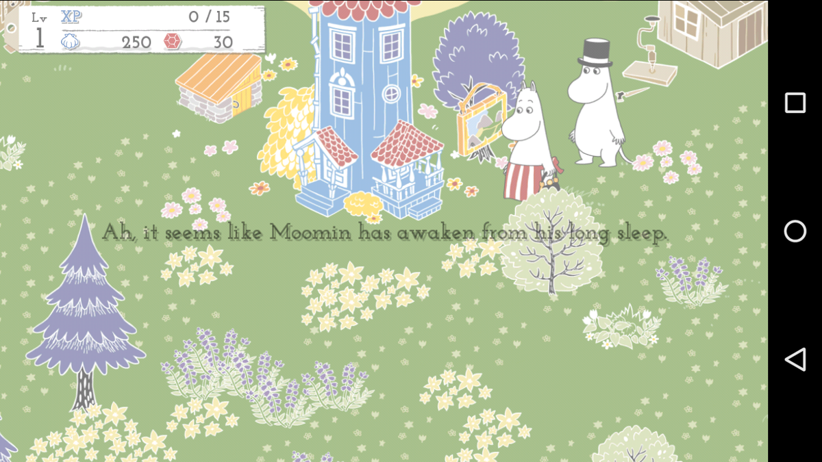 Moomin: Welcome to Moominvalley (Android) screenshot: Like any good millennial, Moomin leaves with his parents.