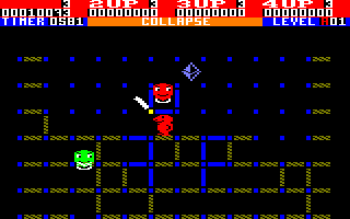 Collapse (Amstrad CPC) screenshot: The Rotox destroys the blue sticks