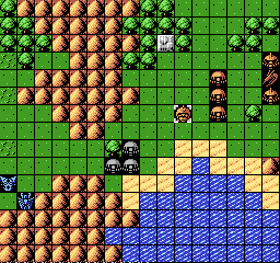Dai-2-ji Super Robot Taisen (NES) screenshot: This small mountain pass limits your options.