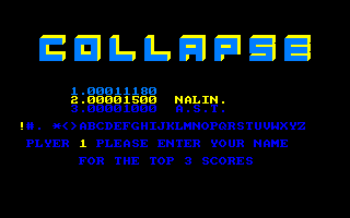 Collapse (Amstrad CPC) screenshot: Name entry