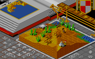 Populous: The Promised Lands (Amiga) screenshot: Wild West - My Guys.