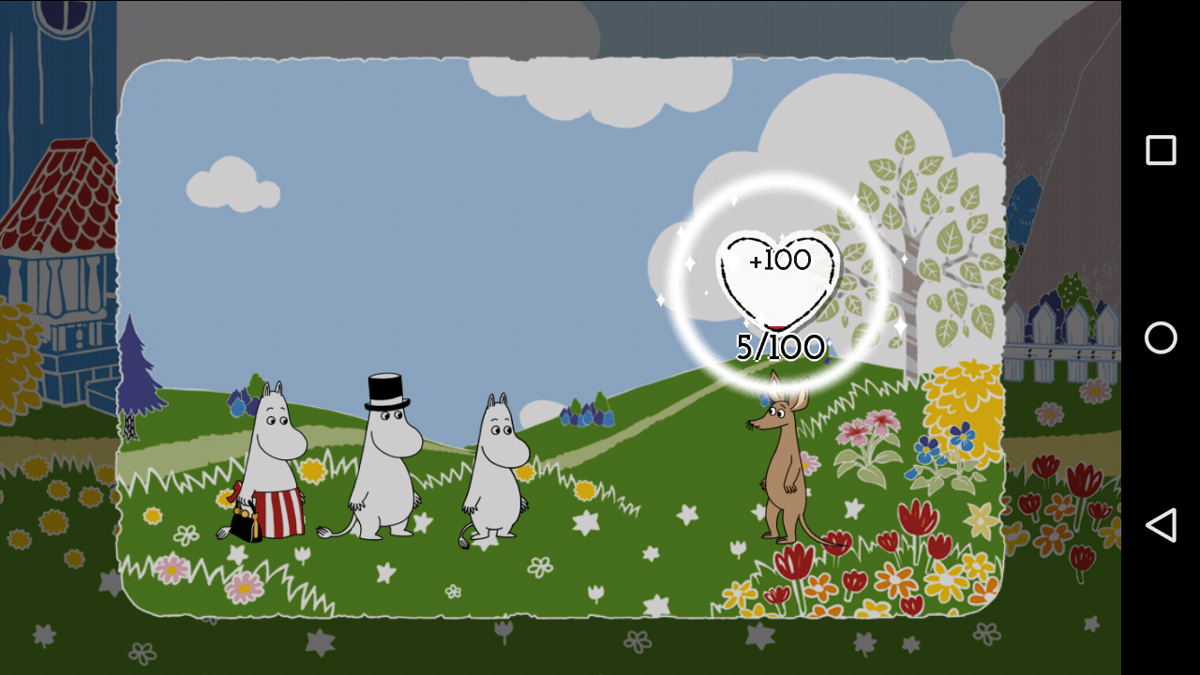 Moomin: Welcome to Moominvalley (Android) screenshot: On our promenade we met Sniff! And, uh, made a very small positive impression on him.