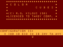 Color Cubes (TRS-80 CoCo) screenshot: Configuration screen