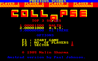Collapse (Amstrad CPC) screenshot: Startup