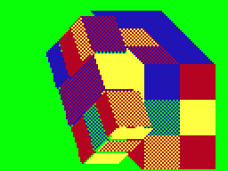 Color Cubes (TRS-80 CoCo) screenshot: Rolling a vertical slice