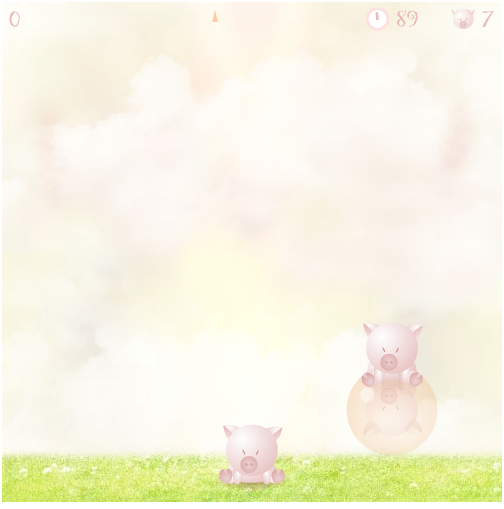 These Little Pigs (Browser) screenshot: Stacking the second pig atop the first