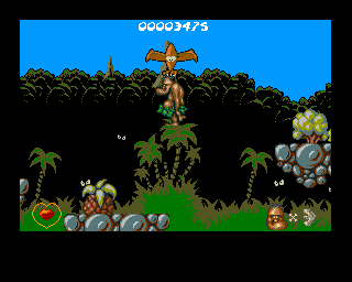 Chuck Rock (Amiga) screenshot: Chuck gets some help