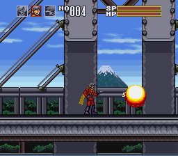 Cyborg 009 (SNES) screenshot: Shooting an enemy with the standard weapon