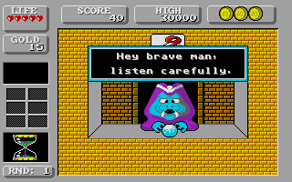 Wonder Boy in Monster Land (Atari ST) screenshot: You are given your mission