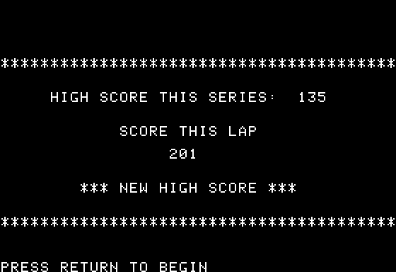 Racer (Apple II) screenshot: Getting a score