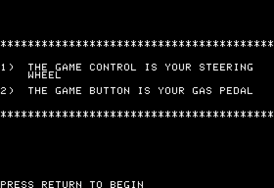 Racer (Apple II) screenshot: Controls