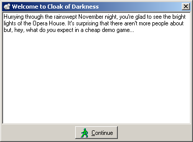 Cloak of Darkness (Windows) screenshot: Introduction (SUDS version)