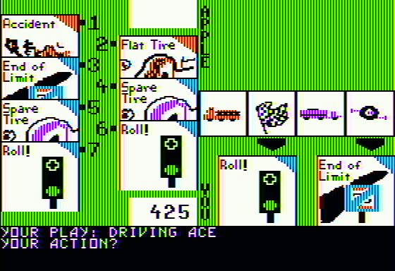 Milestones (Apple II) screenshot: The black arrows show which power cards are in use