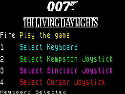 James Bond 007 in The Living Daylights: The Computer Game (ZX Spectrum) screenshot: Title Screen