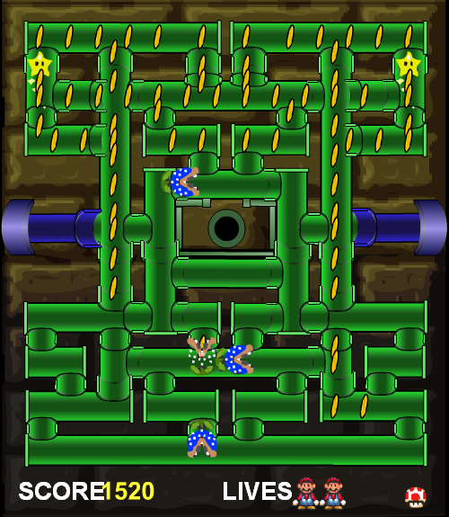 Mario Bros. in Pipe Panic (Browser) screenshot: Taking out a ghost plant.