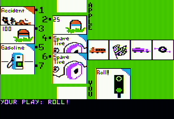 Milestones (Apple II) screenshot: Playing a roll card to get going