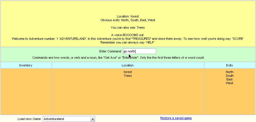 Adventureland (Browser) screenshot: Starting location