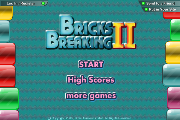 Bricks Breaking II (Browser) screenshot: Title screen