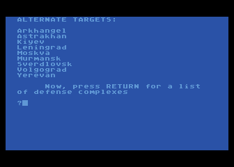 B-1 Nuclear Bomber (Atari 8-bit) screenshot: Some alternative targets...