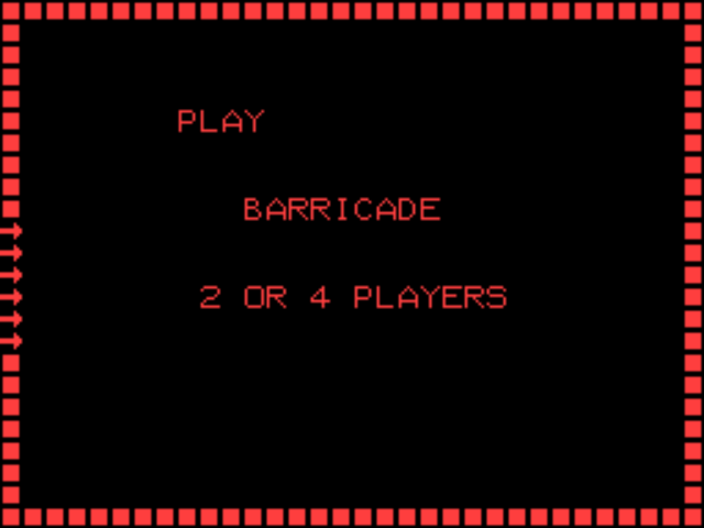 Barricade (Arcade) screenshot: Title screen - play with 2 or 4 players