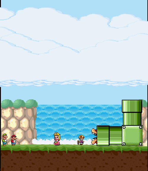 Mario Bros. in Pipe Panic (Browser) screenshot: Toad getting ready to be mushroom-napped.