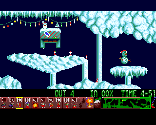 Xmas Lemmings (Amiga) screenshot: Level 2