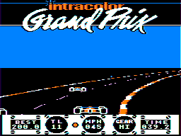 Intracolor Grand Prix (TRS-80 CoCo) screenshot: Track turns right
