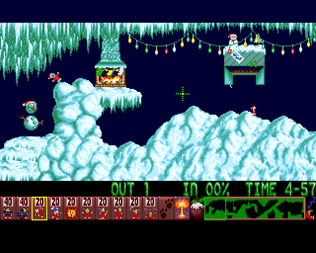 Xmas Lemmings (Amiga) screenshot: Level 1