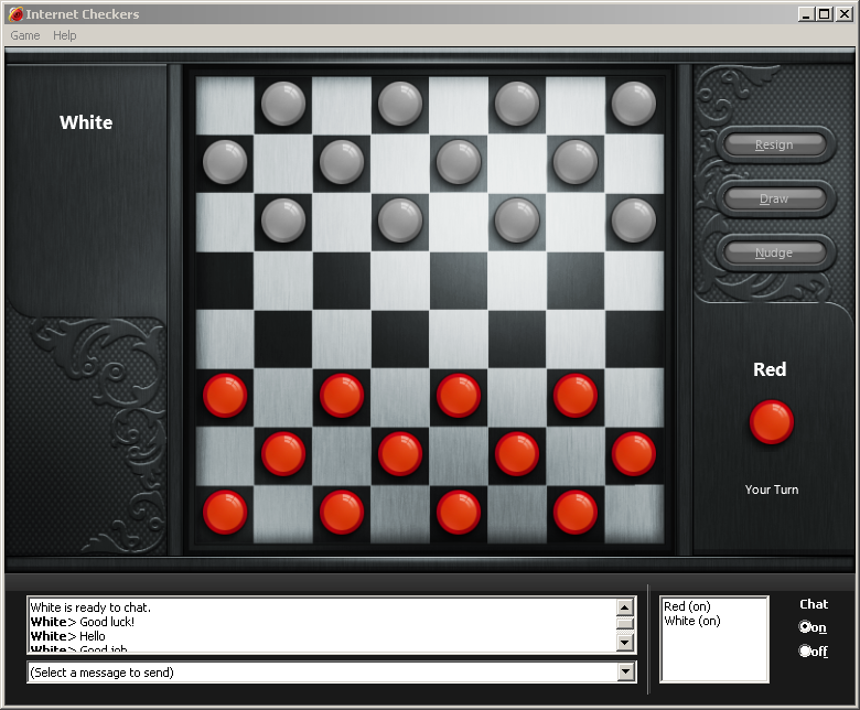 Microsoft Windows 7 (included games) (Windows) screenshot: Internet Checkers with Porcelain background and Porcelain pieces