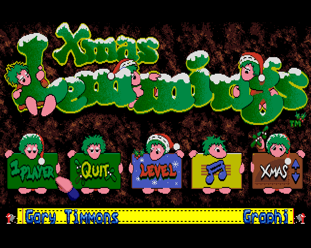 Xmas Lemmings (Amiga) screenshot: Menu - how festive!