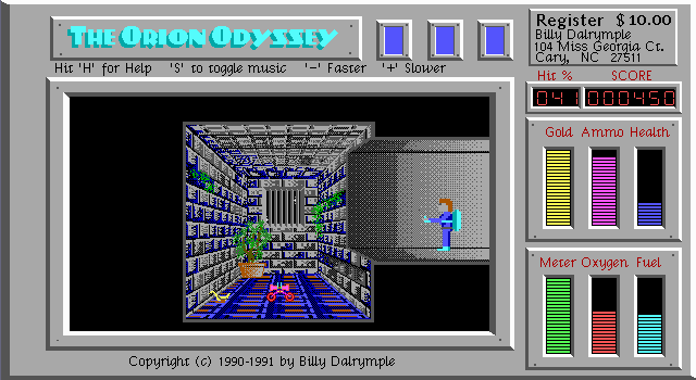 Orion Odyssey: The Search for the Magic Ankh (DOS) screenshot: That robot will not slip on that banana peel.