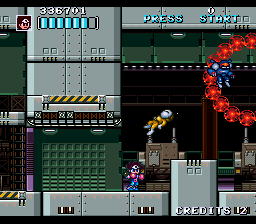 Kaizō Chōjin Shubibinman Zero (SNES) screenshot: Fireball ring and flying enemy