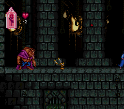 Disney's Beauty and the Beast (SNES) screenshot: Starting out in the dungeon; Belle is getting a head start