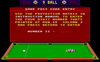 Archer Maclean's Pool (Atari ST) screenshot: Copy protection