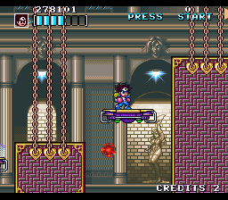 Kaizō Chōjin Shubibinman Zero (SNES) screenshot: Moving platforms
