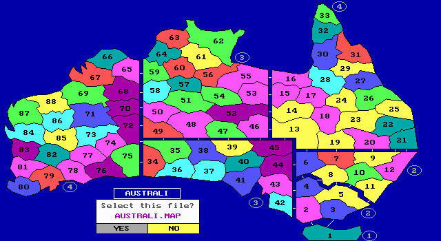 Conquest (DOS) screenshot: Australia game map.