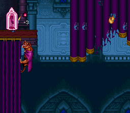 Disney's Beauty and the Beast (SNES) screenshot: Scaling the curtains