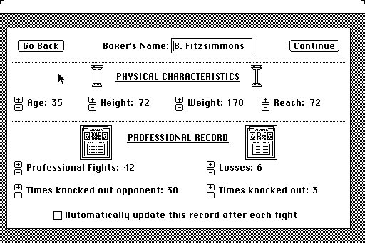 Sierra Championship Boxing (Macintosh) screenshot: Customize a fighter.