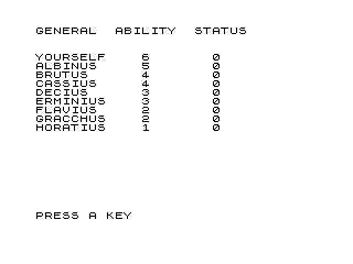 Roman Empire (ZX81) screenshot: Inspecting the generals.