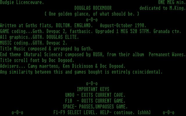 Douglas Rockmoor (Atari ST) screenshot: Info screen