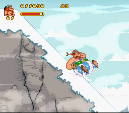 Astérix & Obélix (SNES) screenshot: Climbing in the Alps.
