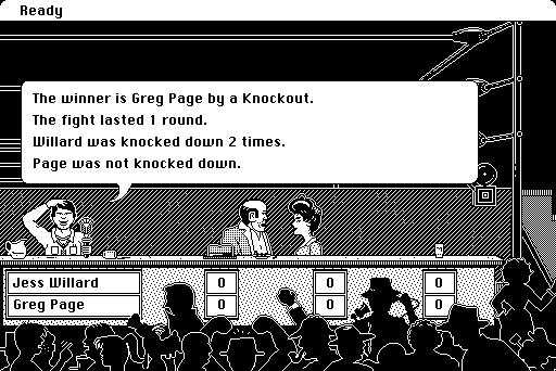 Sierra Championship Boxing (Macintosh) screenshot: Fight results