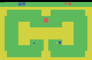 Miniature Golf + (Atari 2600) screenshot: A hole inspired by <moby game="Indy 500" platform="Atari 2600">Indy 500</moby>.
