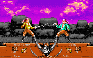 Pirates! Gold (Amiga CD32) screenshot: Dueling with the fort's commander.