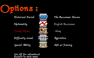 Pirates! Gold (Amiga CD32) screenshot: Options menu