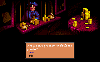 Pirates! Gold (Amiga CD32) screenshot: At the bank. Here you can divide the plunder.