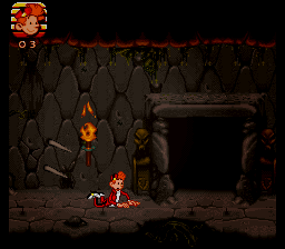 Spirou (SNES) screenshot: Close ... that was a booby trap.