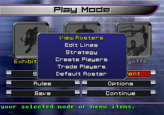 NHL Blades of Steel 2000 (PlayStation) screenshot: Management menu.