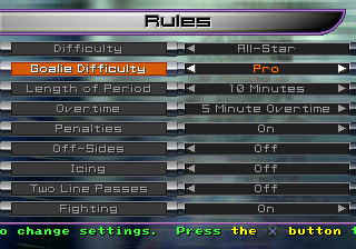 NHL Blades of Steel 2000 (PlayStation) screenshot: Rules.