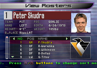 NHL Blades of Steel 2000 (PlayStation) screenshot: View Rosters.